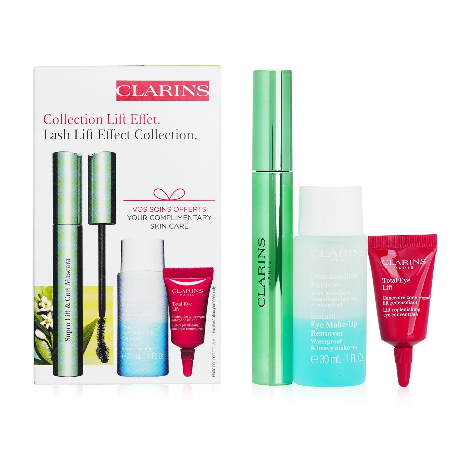 Clarins Lash Lift Effect Collection: Supra Lift & Curl Mascara 8ml Eye Makeup Remover 30ml Total Eye Lift 3ml  3pcs
