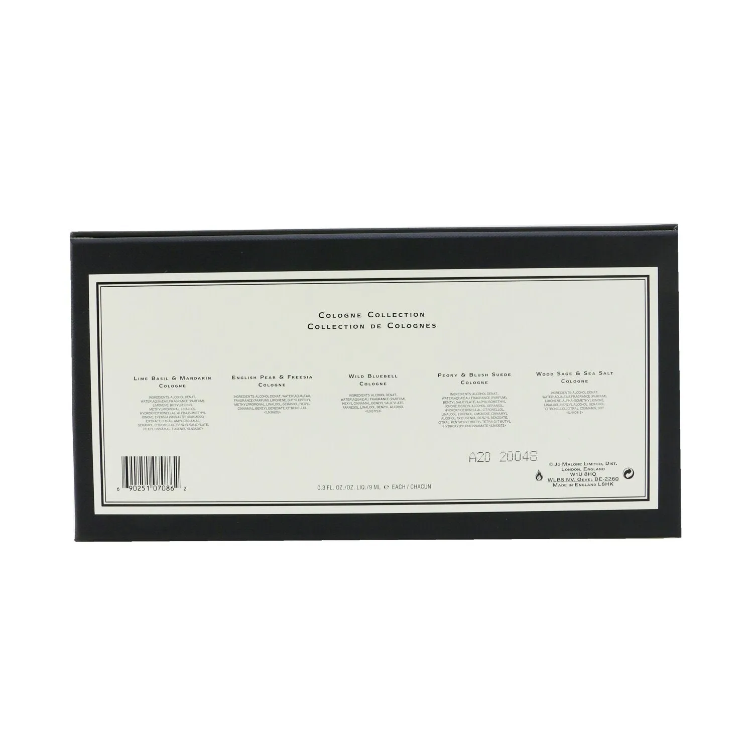 Jo Malone Cologne Collection: Lime Basil & Mandarin. English Pear & Freesia. Wild Bluebell. Peony & Blush Suede. Wood Sage &Sea Salt  5x9ml/0.3oz