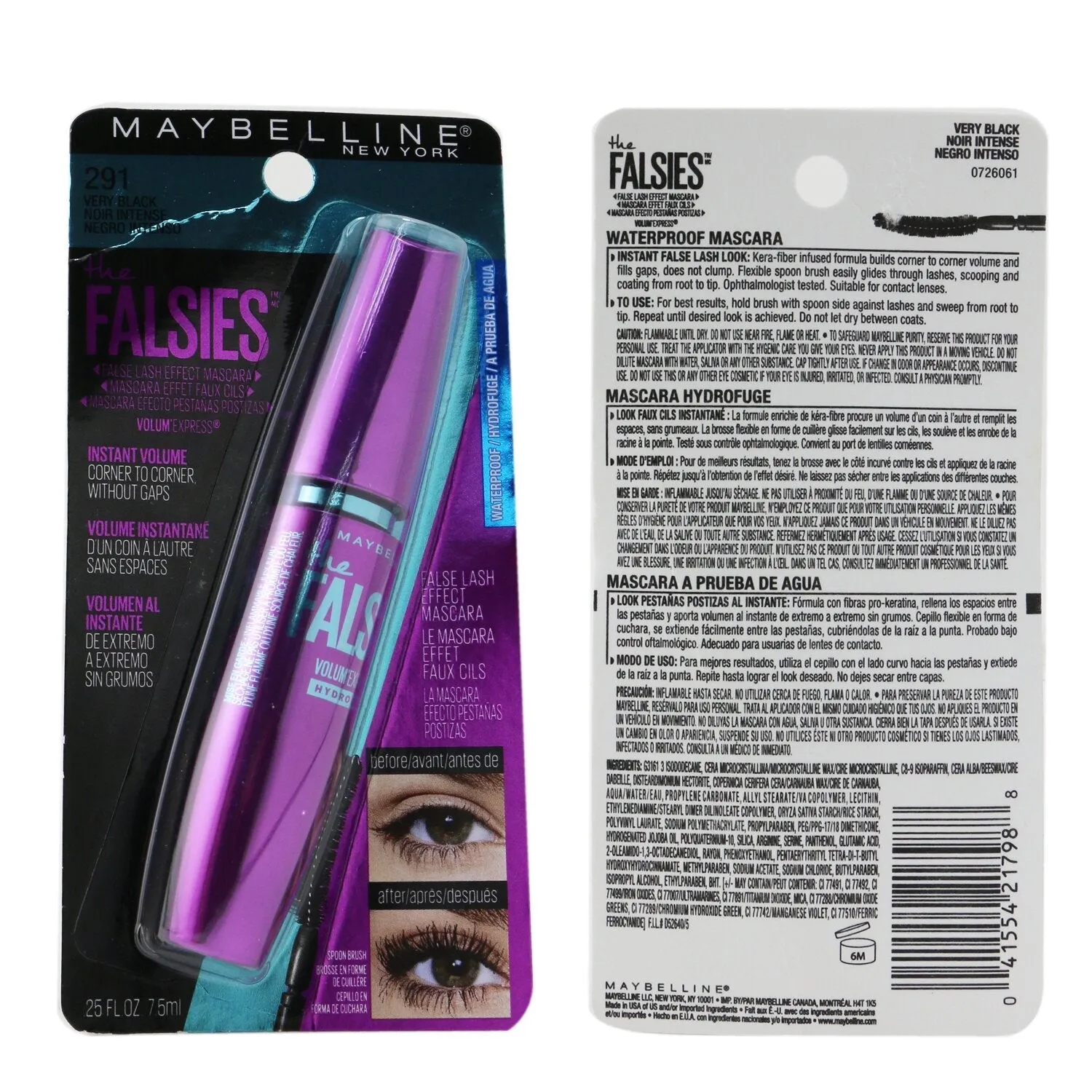 Maybelline Volum' Express The Falsies Waterproof Mascara - # 291 Very Black  7.5ml/0.25oz