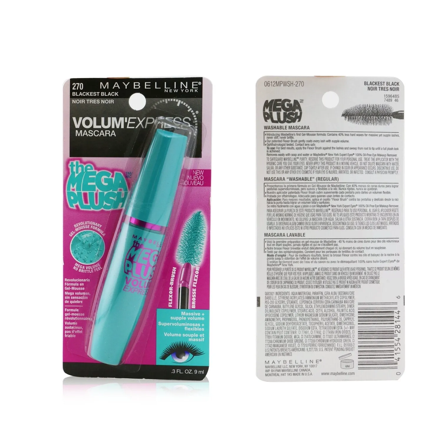Maybelline Volum' Express The Mega Plush Mascara - # 270 Blackest Black  9ml/0.3oz